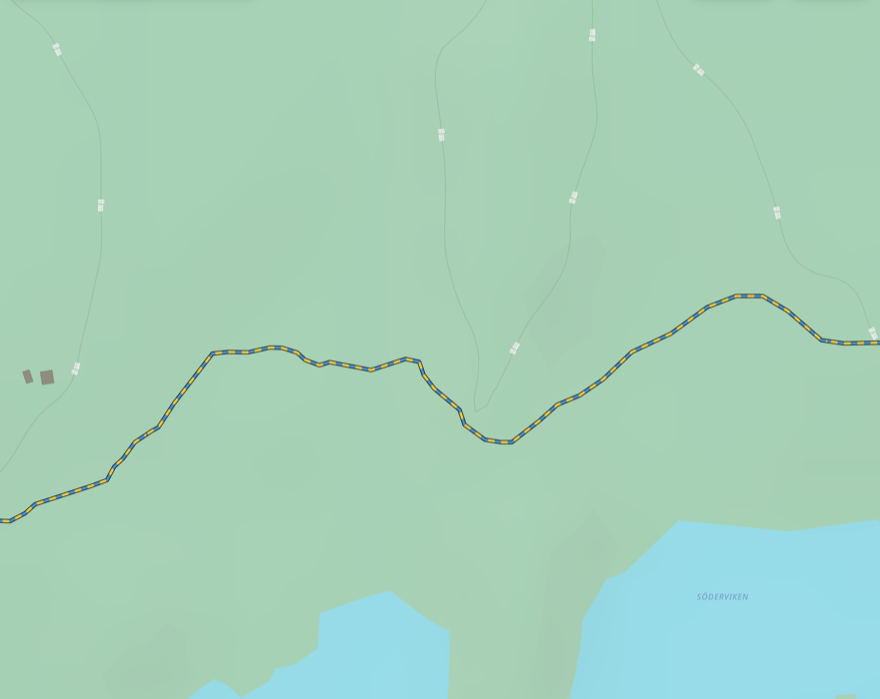 The same stretch of Lidö after the update: a clean, smooth trail line that follows the real path.